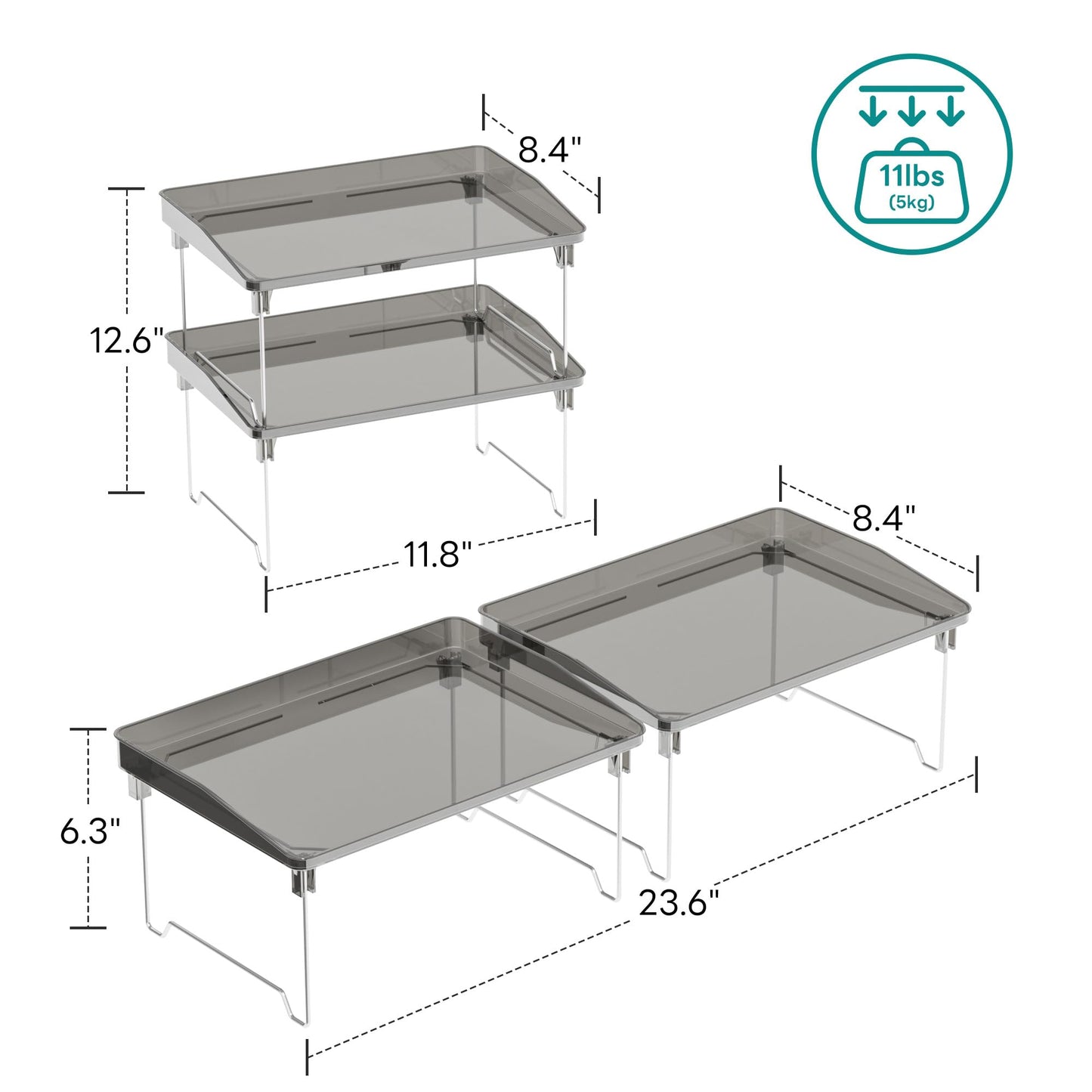 STARLATTA Acrylic Cabinet Organizer Shelf, Stackable Kitchen Counter Shelves,Spice Rack,Countertop Organizers,Clear Plastic Storage Organization for Makeup，Bathroom,Cupboard,Desk,Pantry
