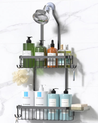 Aluminum Hanging Shower Caddy with Hooks and Soap Holder