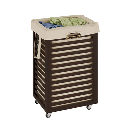 Bamboo Laundry Hamper with Wheels, Removable Liner Basket