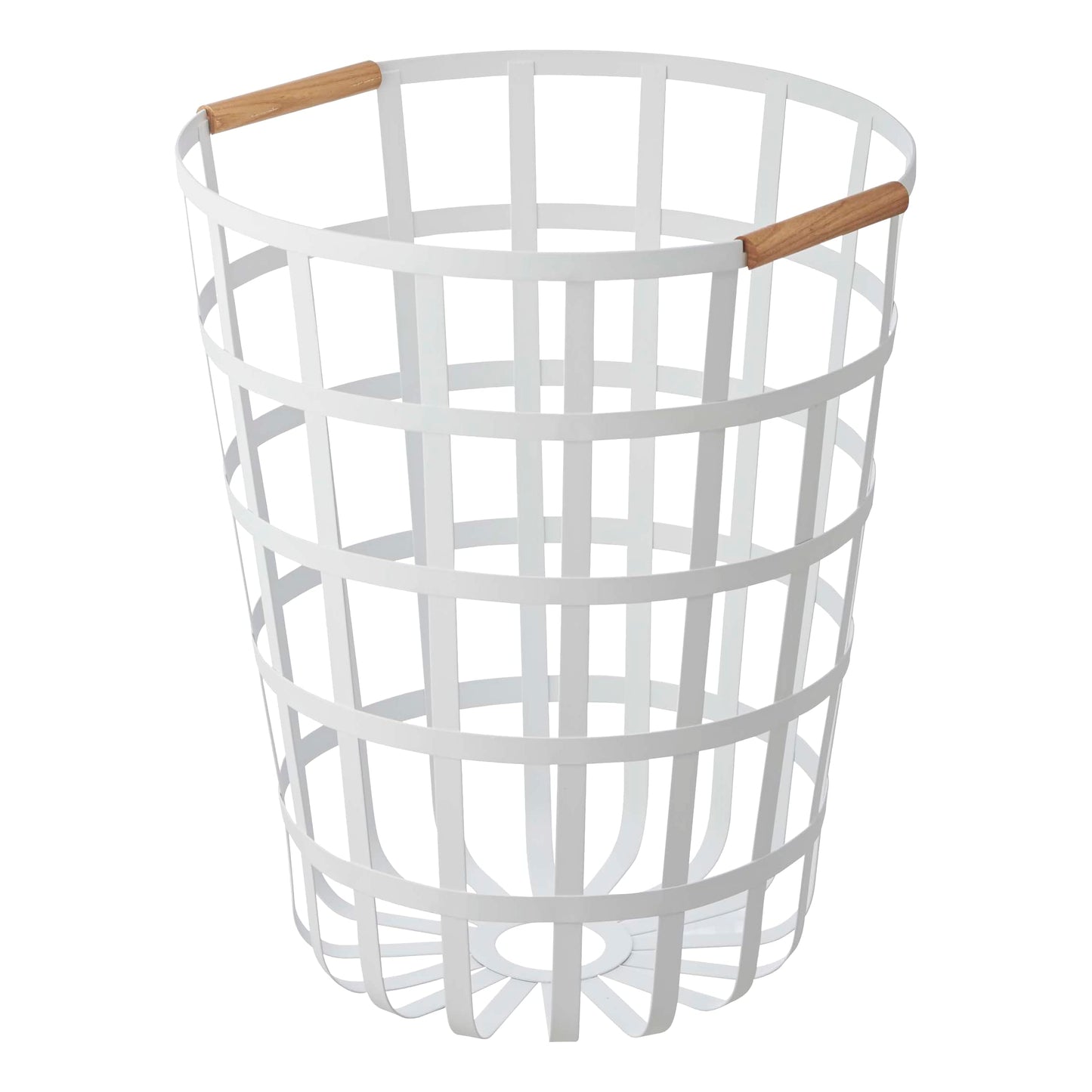 Round Laundry Basket with Steel Frame and Wood Handle