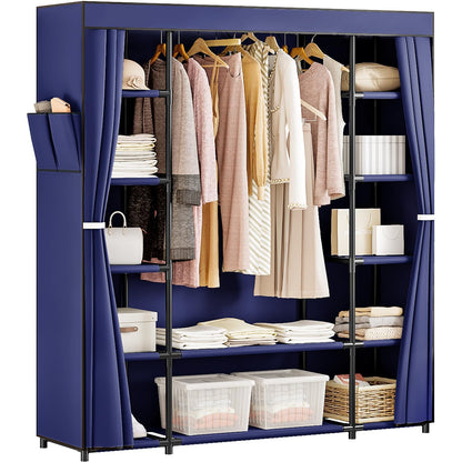 Portable Wardrobe Closet with Metal Hanging Rack Storage