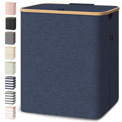 Laundry Hamper with Lid and Bamboo Handles, Tall Storage Basket