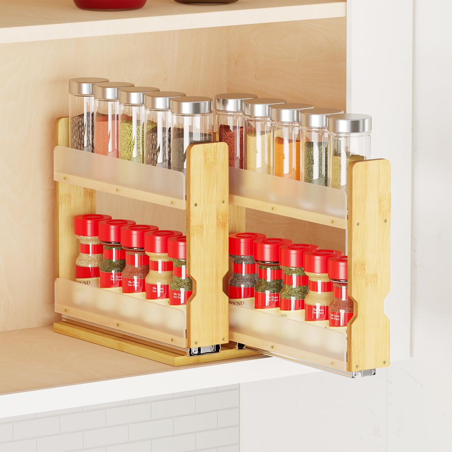 Bamboo Pull Out Spice Rack Organizer, Sliding Cabinet Storage