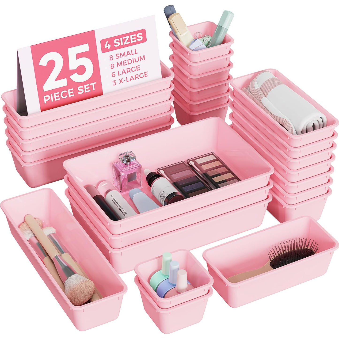 BiuLeon 25 PCS Plastic Drawer Organizers Set