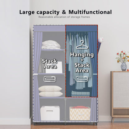 Portable Wardrobe Closet with Metal Hanging Rack Storage