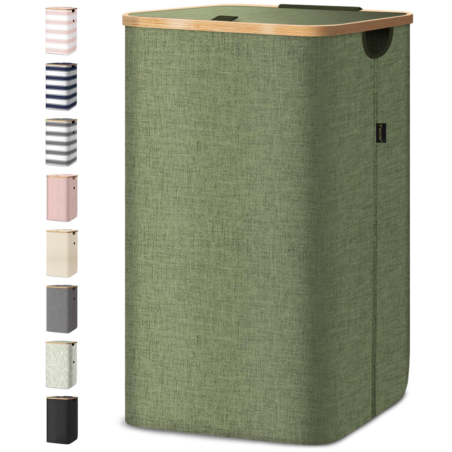 Laundry Hamper with Lid and Bamboo Handles, Tall Storage Basket