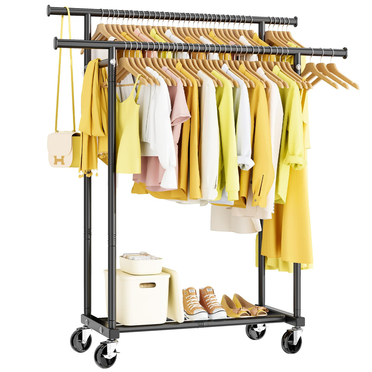 HYSEYY Portable Clothing Clothes Garment Rack Wheels