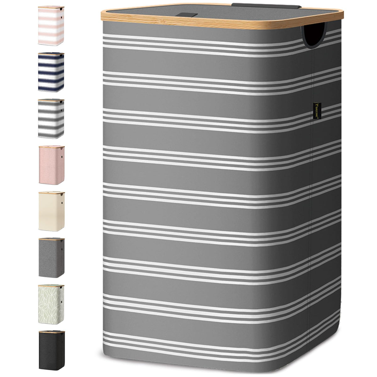 Laundry Hamper with Lid and Bamboo Handles, Tall Storage Basket