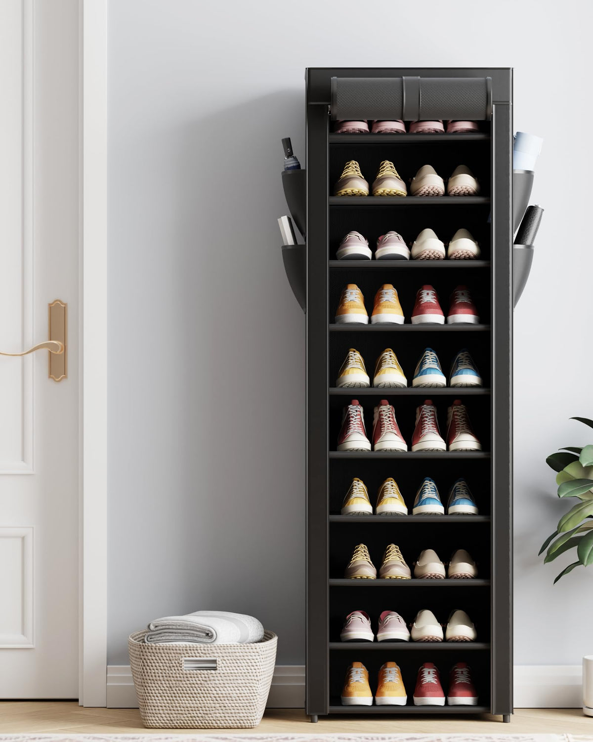 Kitsure 10-Tier Shoe Rack with Cover, Vertical Shelf