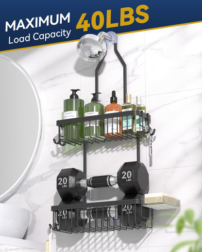 Aluminum Hanging Shower Caddy with Hooks and Soap Holder
