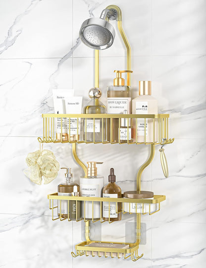 Aluminum Hanging Shower Caddy with Hooks and Soap Holder