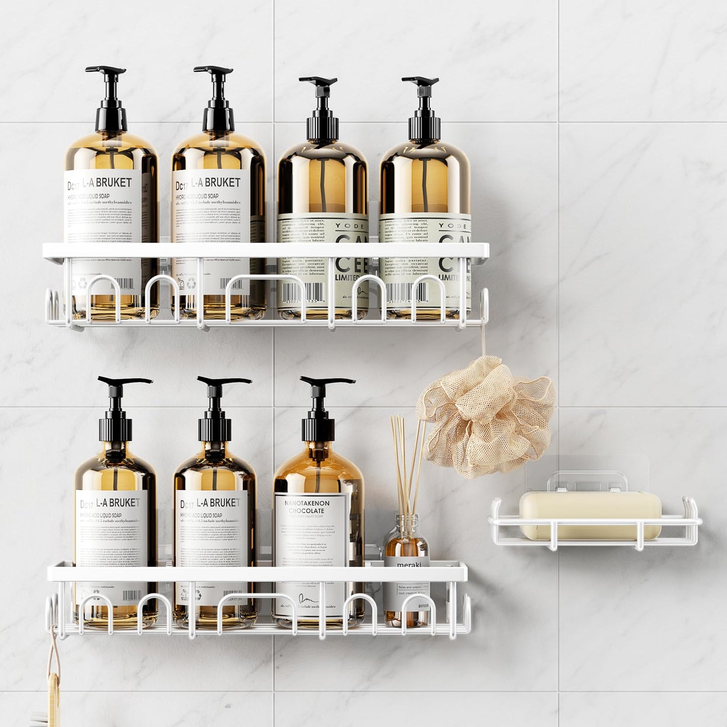 Adhesive Shower Caddy with Soap Holder, Rustproof Bathroom Shelf