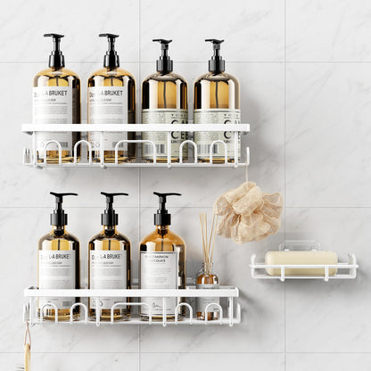 Adhesive Shower Caddy with Soap Holder, Rustproof Bathroom Shelf