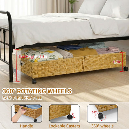 Gvztxoe Handwoven Rattan Underbed Storage with Wheels