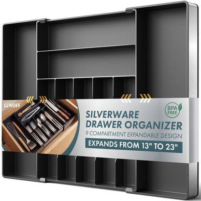 Expandable Silverware Organizer, 9 Slot Utensil Drawer Tray