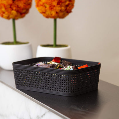 Woven Plastic Storage Basket, Stylish Home Organizer Bin