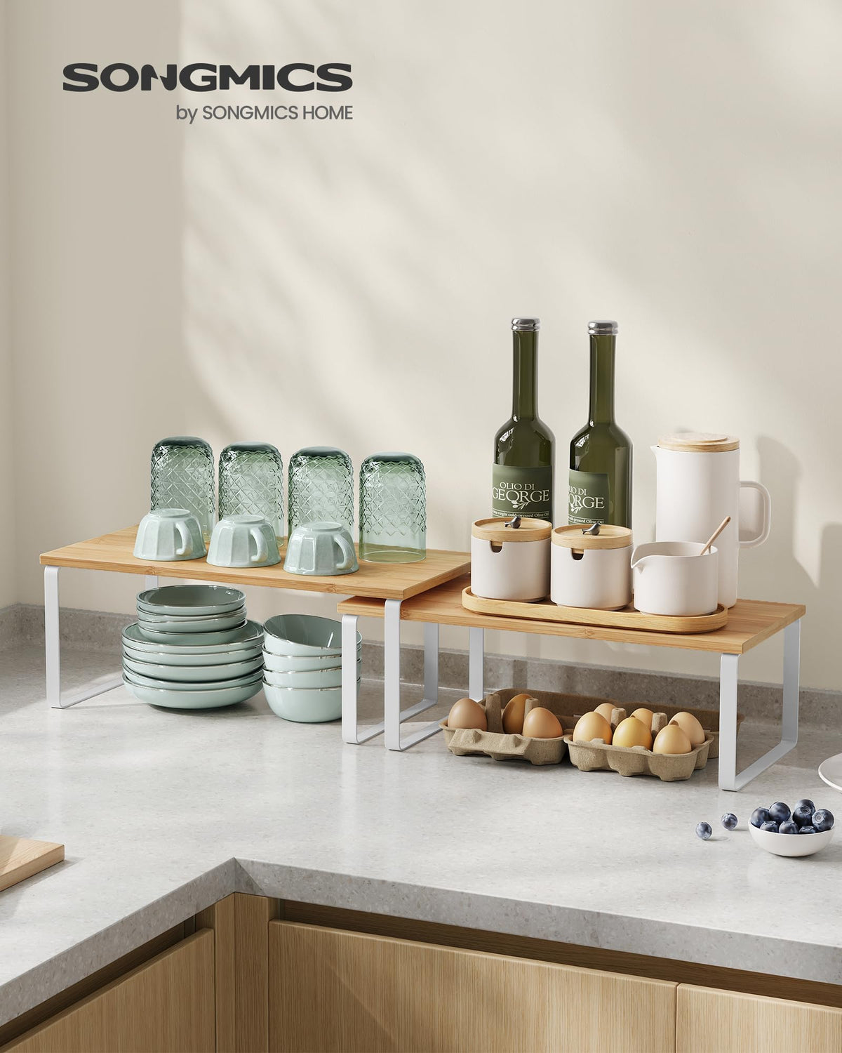 Cabinet Organizer Shelf Set, Expandable Kitchen Storage Rack