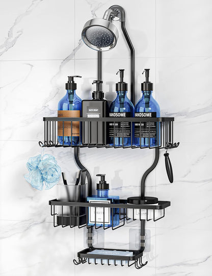 Aluminum Hanging Shower Caddy with Hooks and Soap Holder