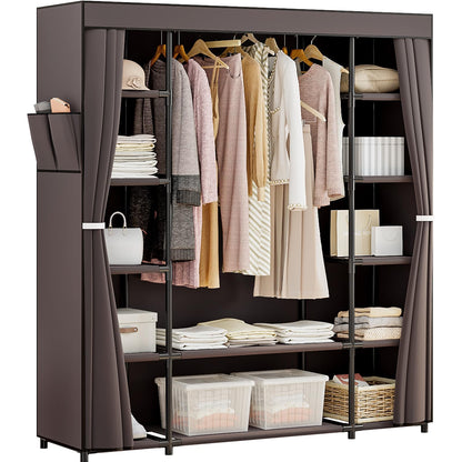 Portable Wardrobe Closet with Metal Hanging Rack Storage