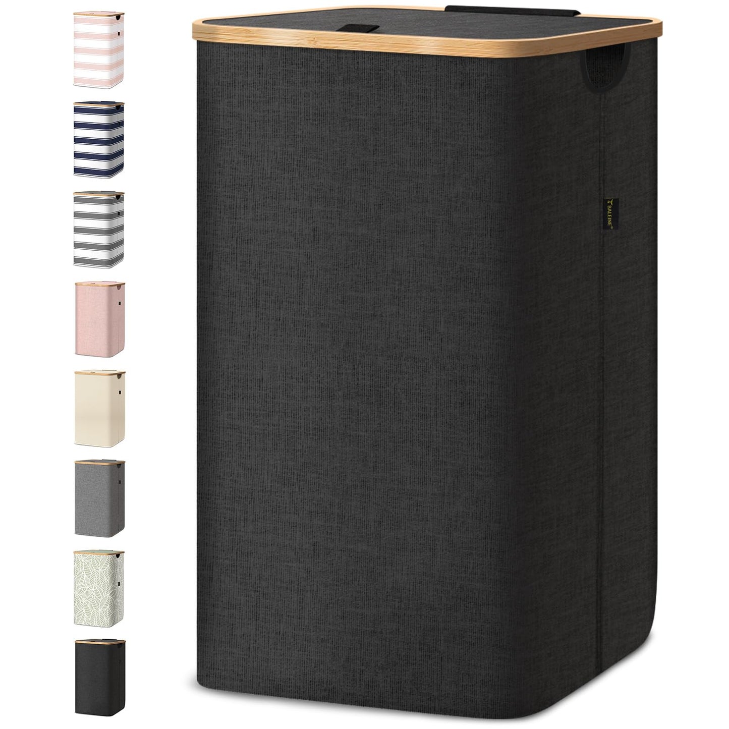Laundry Hamper with Lid and Bamboo Handles, Tall Storage Basket
