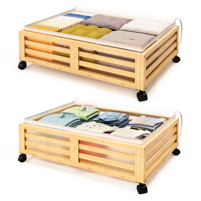 Under Bed Storage Bins with Wheels, Bamboo Shoe Organizer