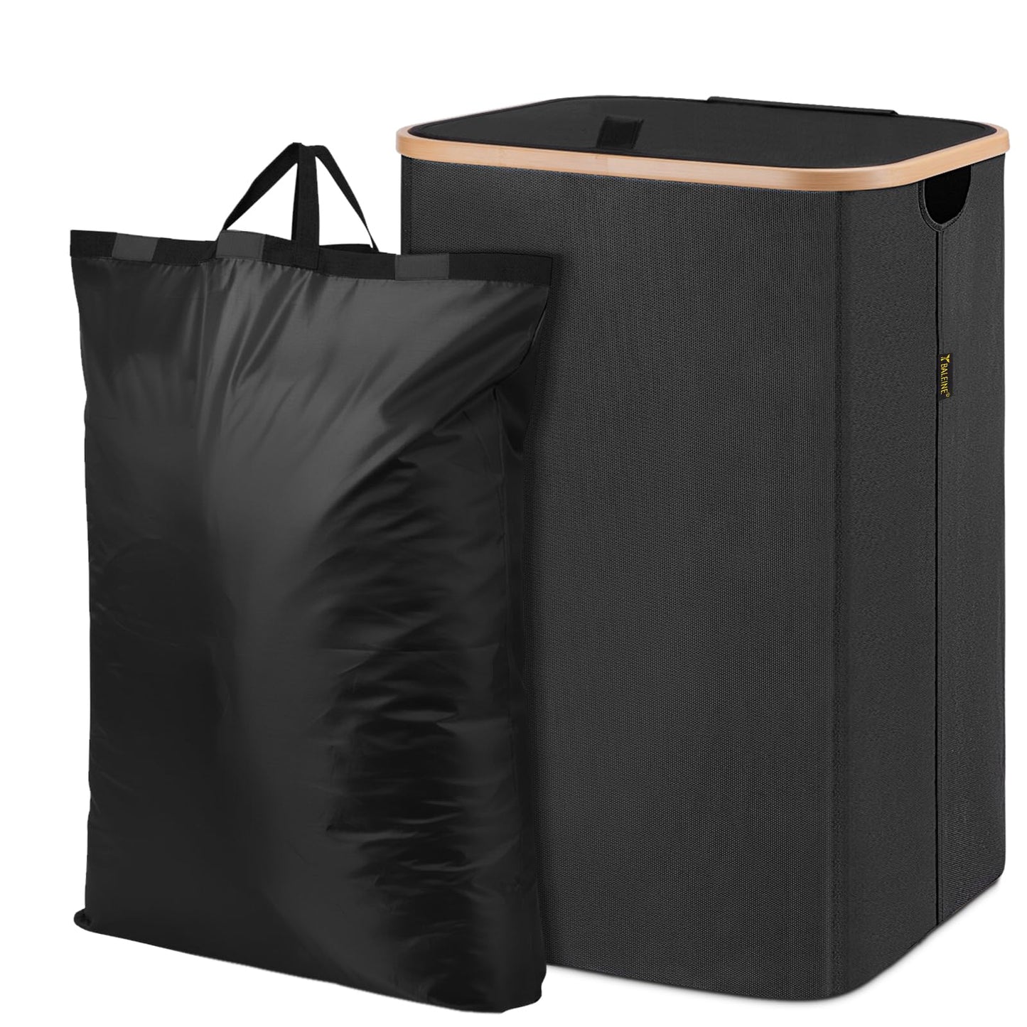 Laundry Hamper with Lid and Bamboo Handles, Tall Storage Basket