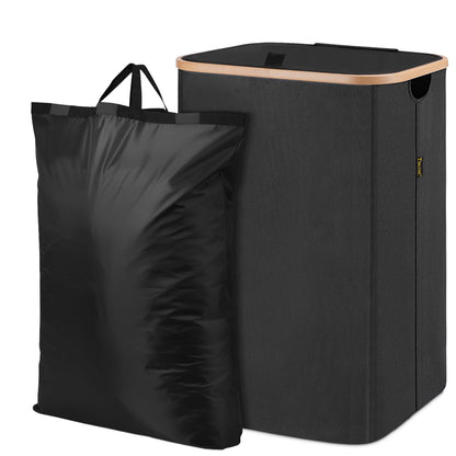 Laundry Hamper with Lid and Bamboo Handles, Tall Storage Basket