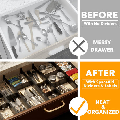 Bamboo Drawer Dividers with Labels, Adjustable Organizer Inserts