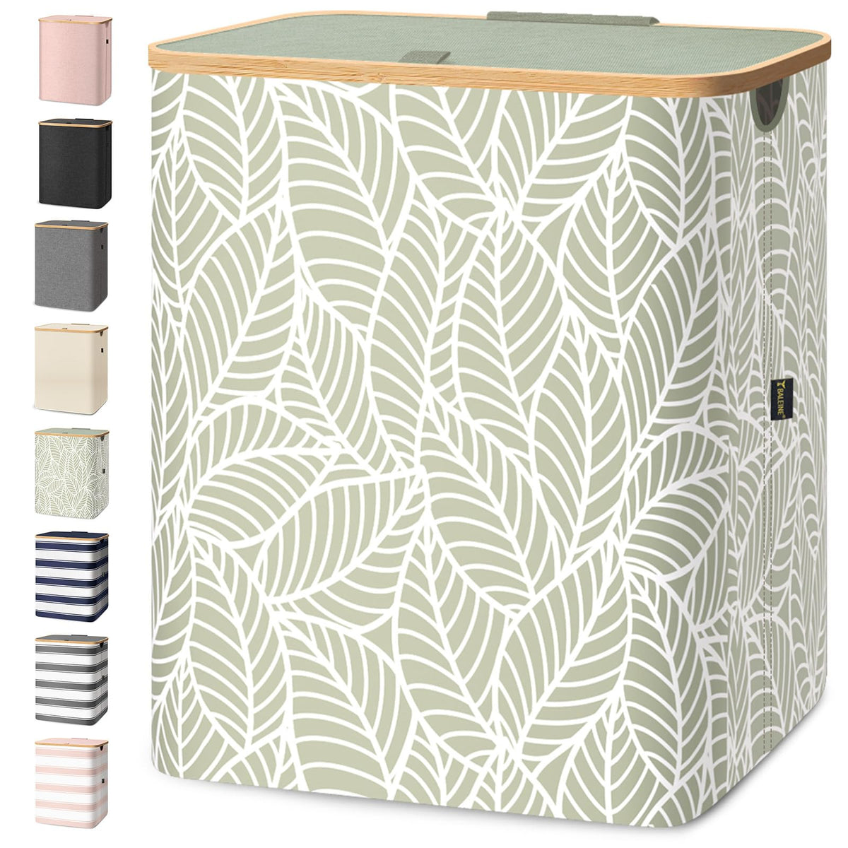 Laundry Hamper with Lid and Bamboo Handles, Tall Storage Basket