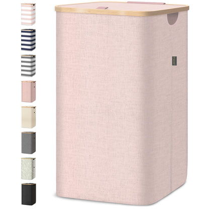 Laundry Hamper with Lid and Bamboo Handles, Tall Storage Basket