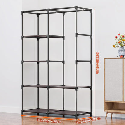 Portable Wardrobe Closet with Metal Hanging Rack Storage