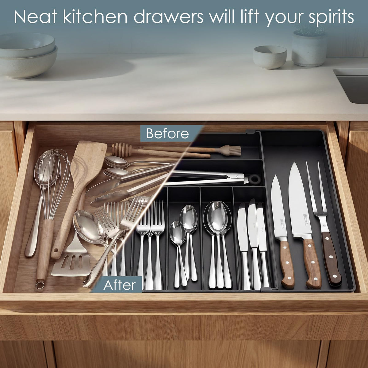 Expandable Silverware Organizer, 9 Slot Utensil Drawer Tray