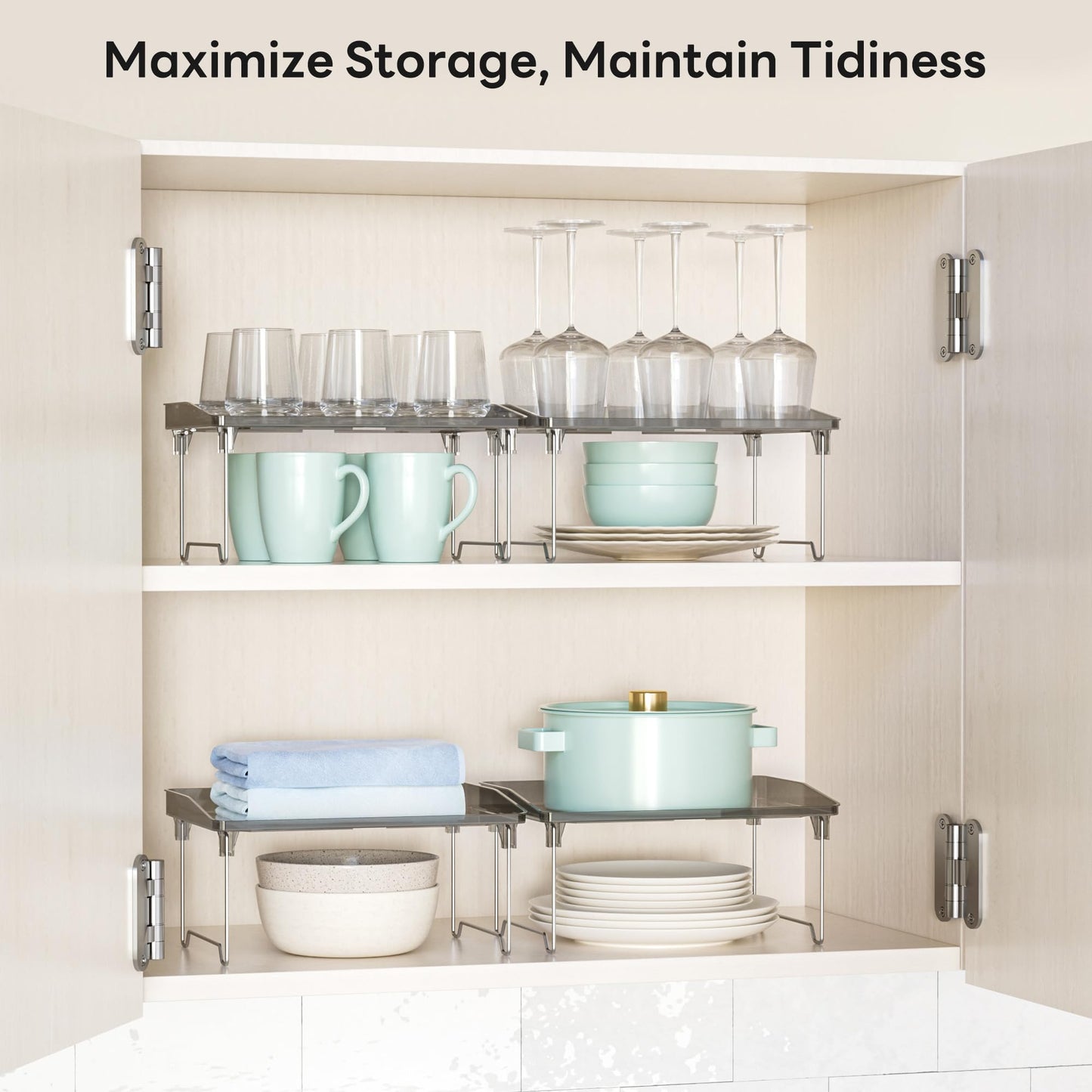 STARLATTA Acrylic Cabinet Organizer Shelf, Stackable Kitchen Counter Shelves,Spice Rack,Countertop Organizers,Clear Plastic Storage Organization for Makeup，Bathroom,Cupboard,Desk,Pantry