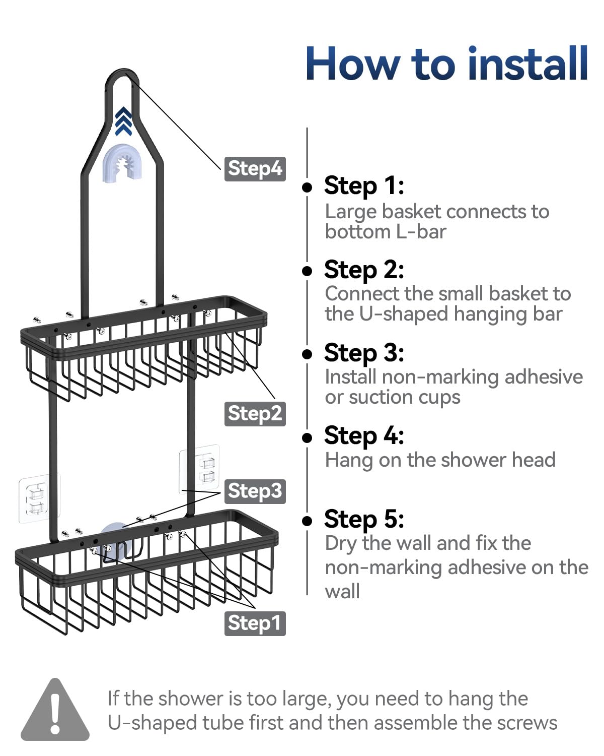 Aluminum Hanging Shower Caddy with Hooks and Soap Holder