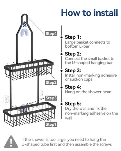 Aluminum Hanging Shower Caddy with Hooks and Soap Holder