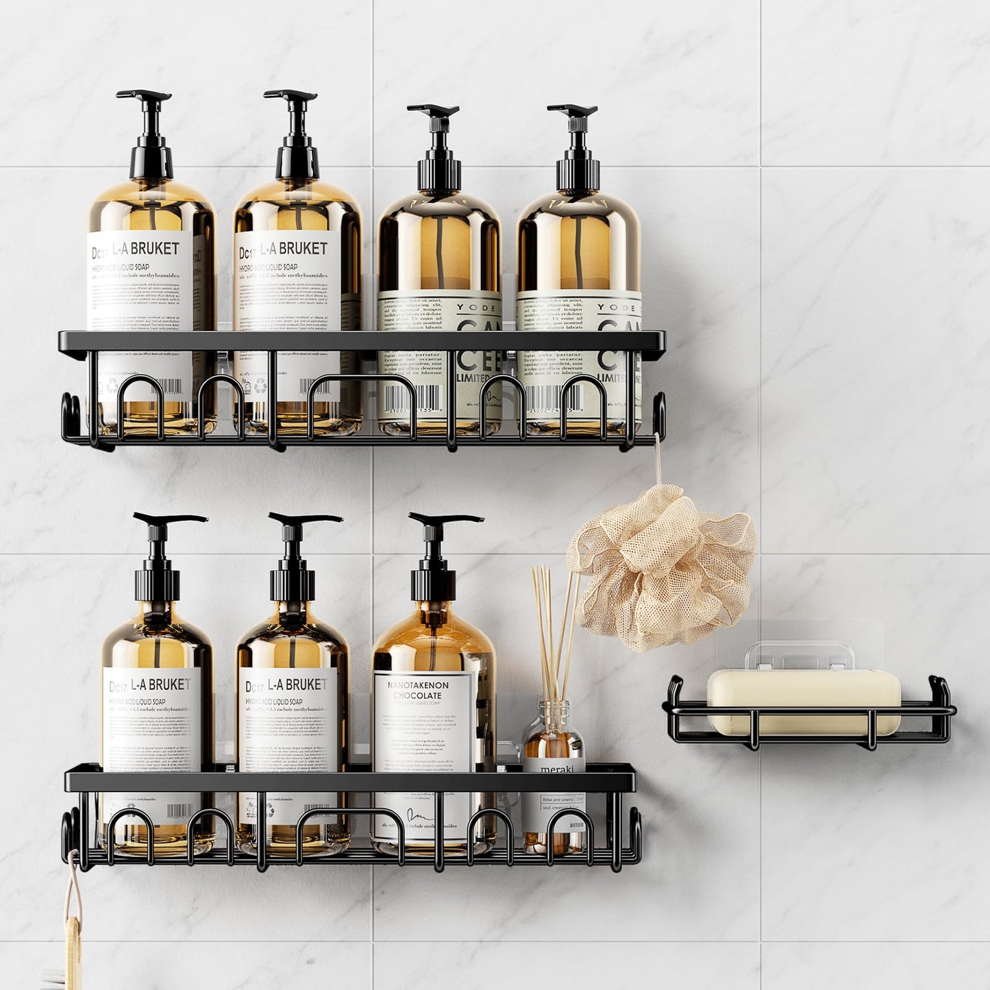 Adhesive Shower Caddy with Soap Holder, Rustproof Bathroom Shelf