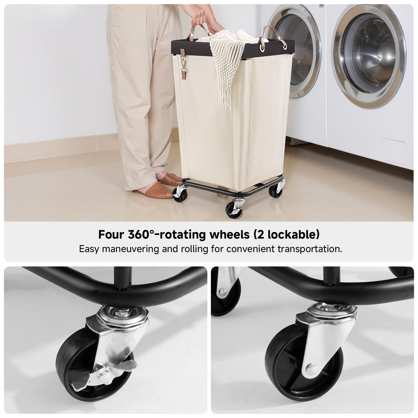 Large Laundry Hamper with Wheels, Rolling Clothes Basket