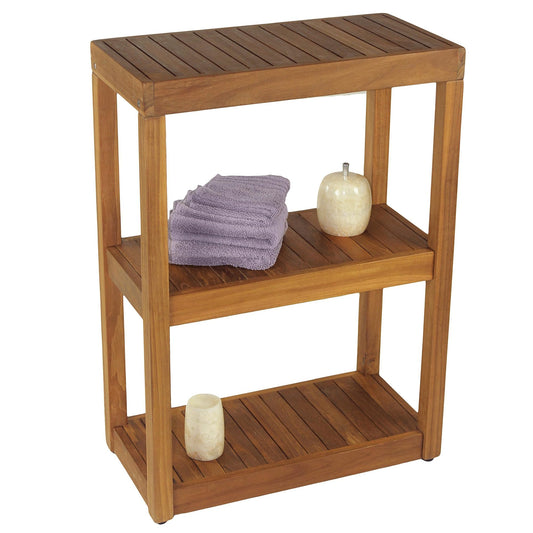 Teak Shower Stand with 3 Tier Shelf, Bathroom Organizer Rack