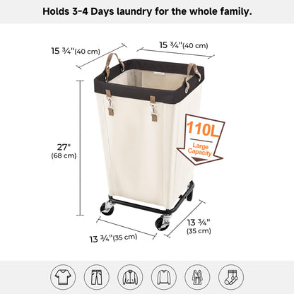 Large Laundry Hamper with Wheels, Rolling Clothes Basket