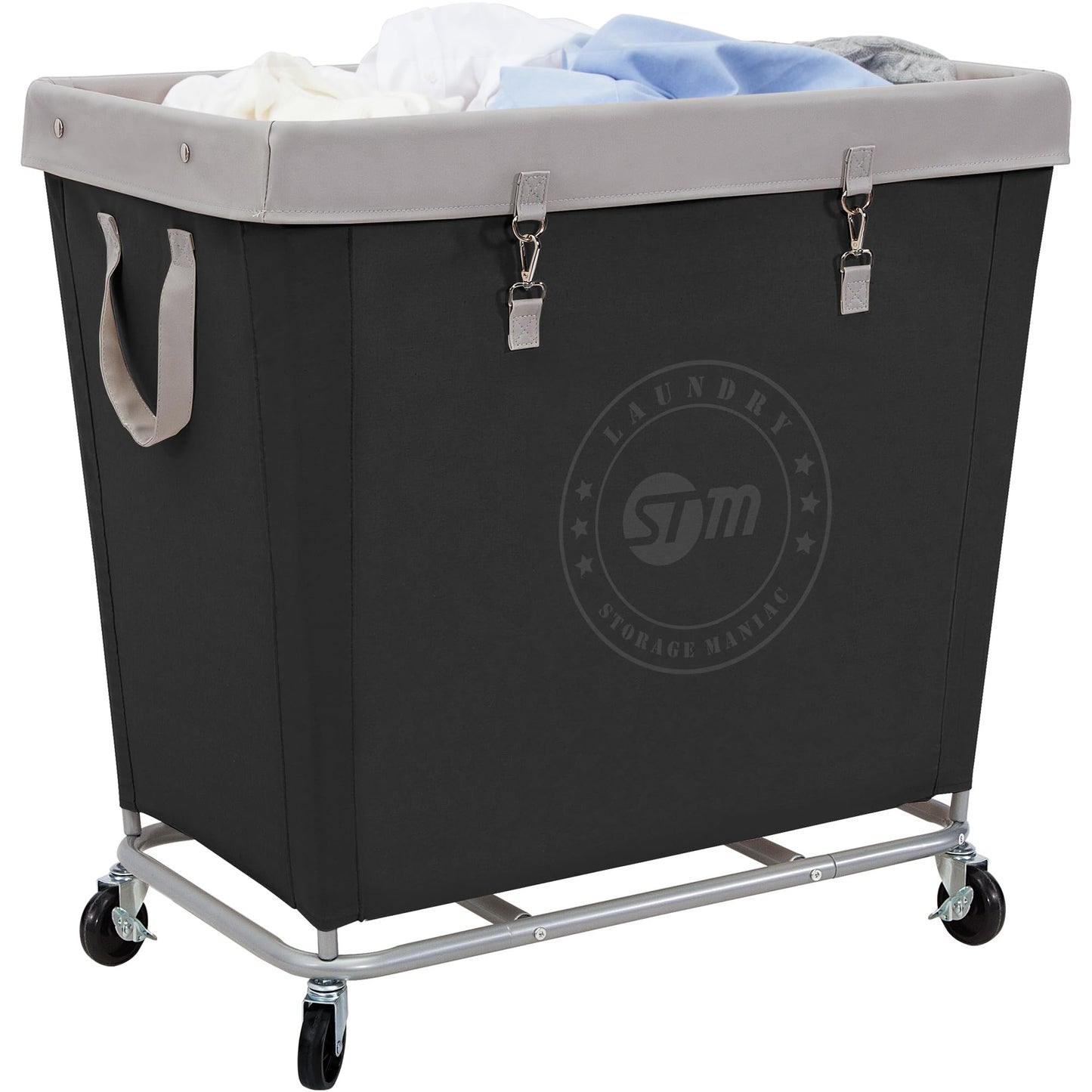 Industrial Laundry Hamper Cart with Wheels, Steel Frame
