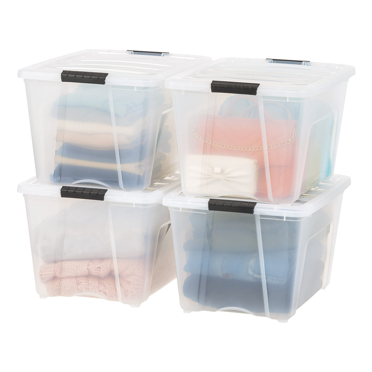 Stackable Storage Bins with Lids, Plastic Organizer Containers