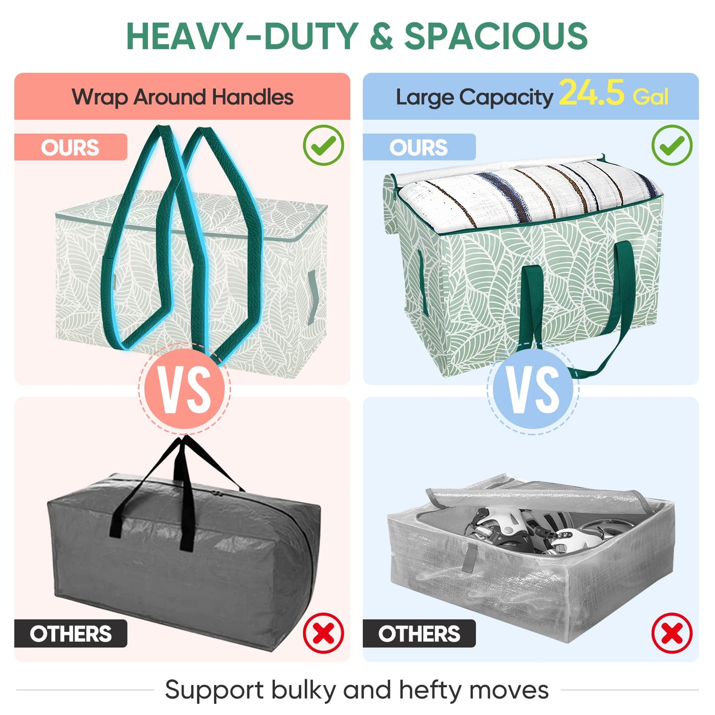 Clear Oversized Storage Bags with Reinforced Handles for Moving