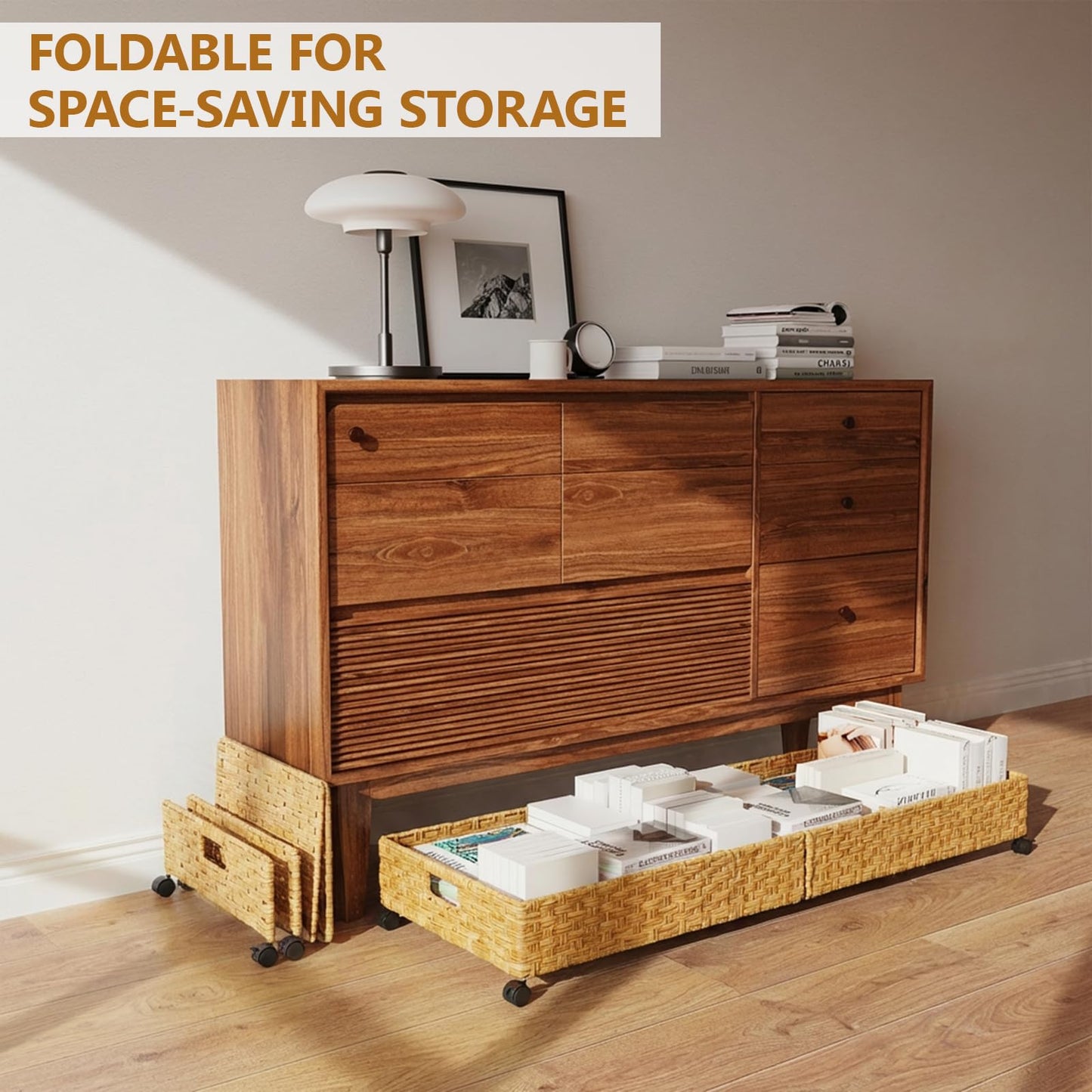 Gvztxoe Handwoven Rattan Underbed Storage with Wheels