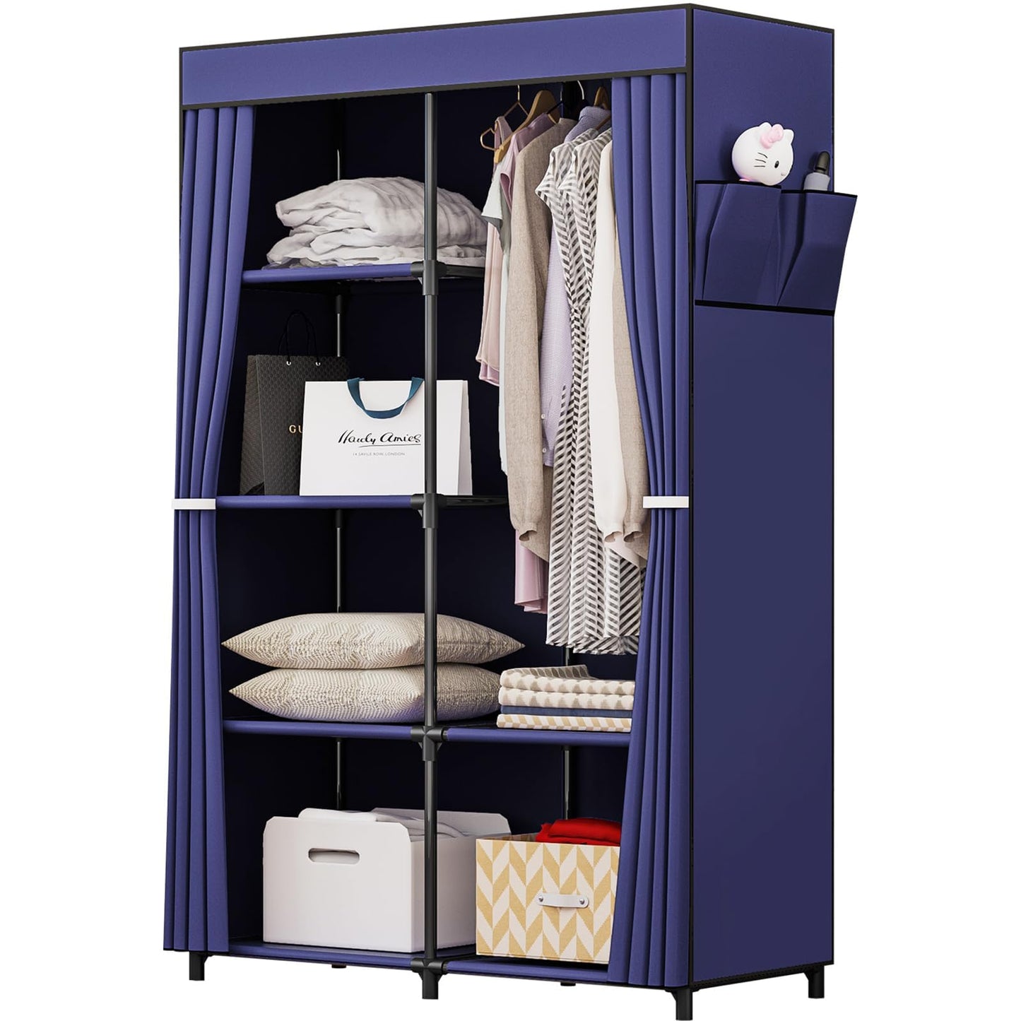Portable Wardrobe Closet with Metal Hanging Rack Storage
