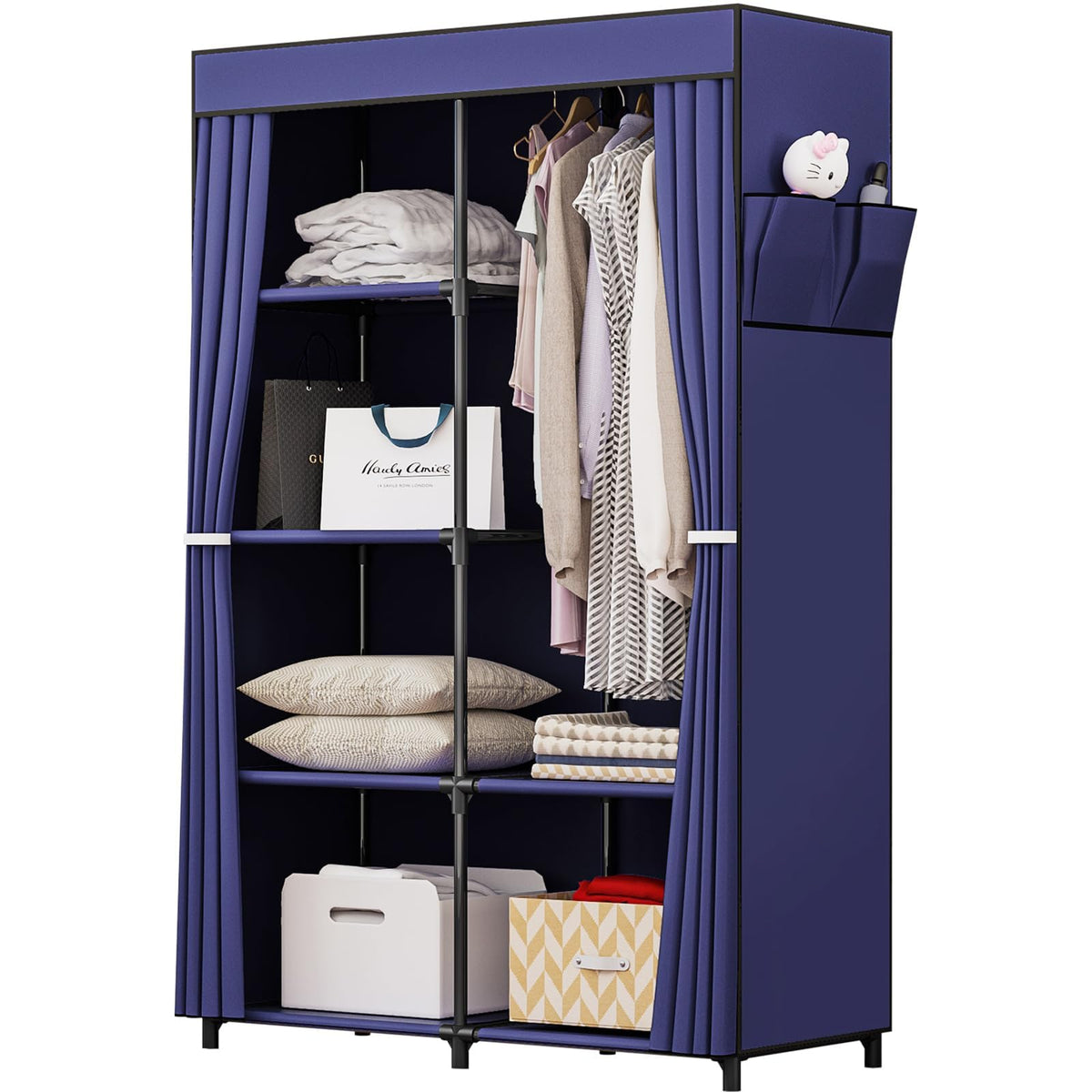 Portable Wardrobe Closet with Metal Hanging Rack Storage