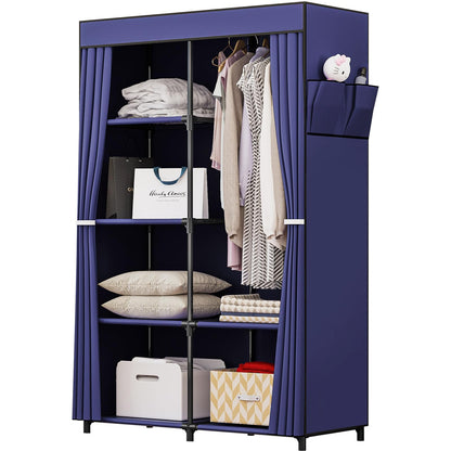 Portable Wardrobe Closet with Metal Hanging Rack Storage