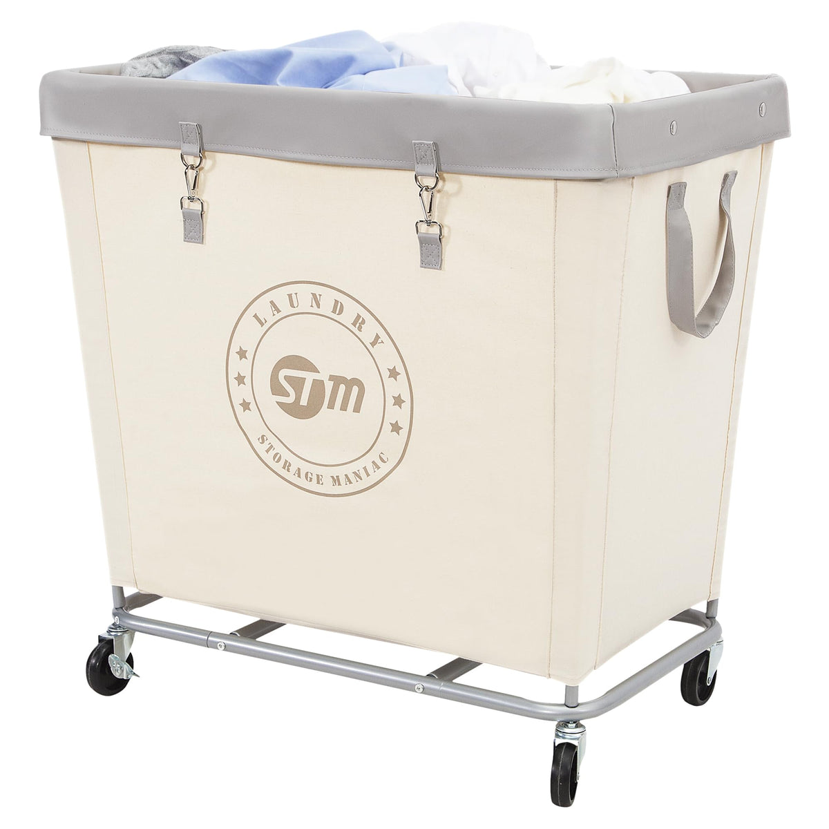 Industrial Laundry Hamper Cart with Wheels, Steel Frame