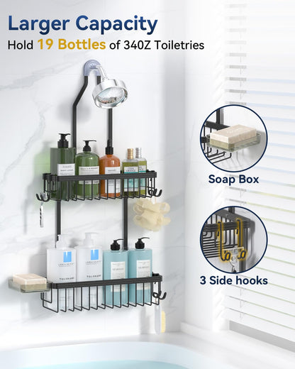 Aluminum Hanging Shower Caddy with Hooks and Soap Holder