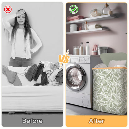 Laundry Hamper with Lid and Bamboo Handles, Tall Storage Basket