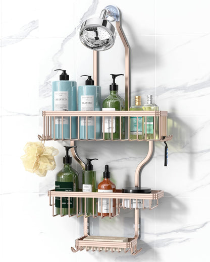Aluminum Hanging Shower Caddy with Hooks and Soap Holder